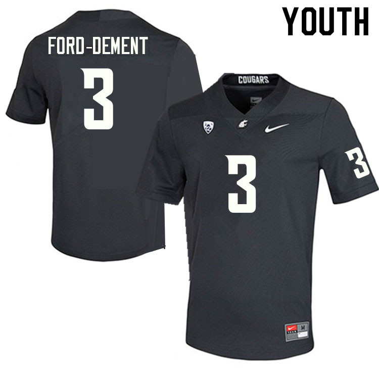 Youth #3 Kaleb Ford-Dement Washington State Cougars College Football Jerseys Sale-Charcoal
